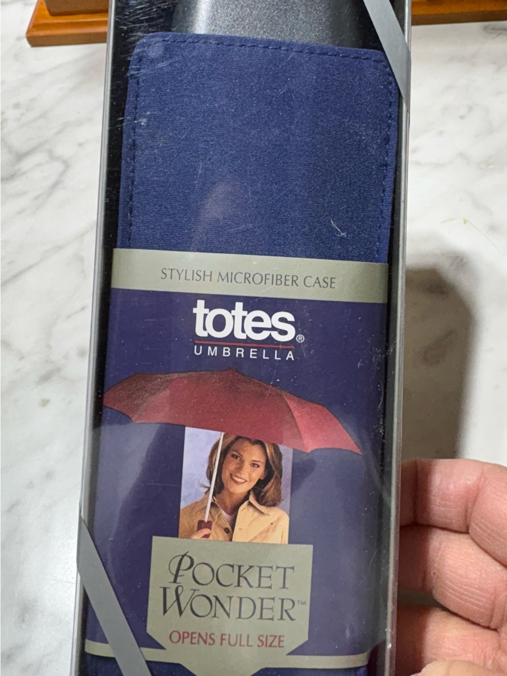 isotoner Navy and Silver Pocket Wonder Compact Umbrella